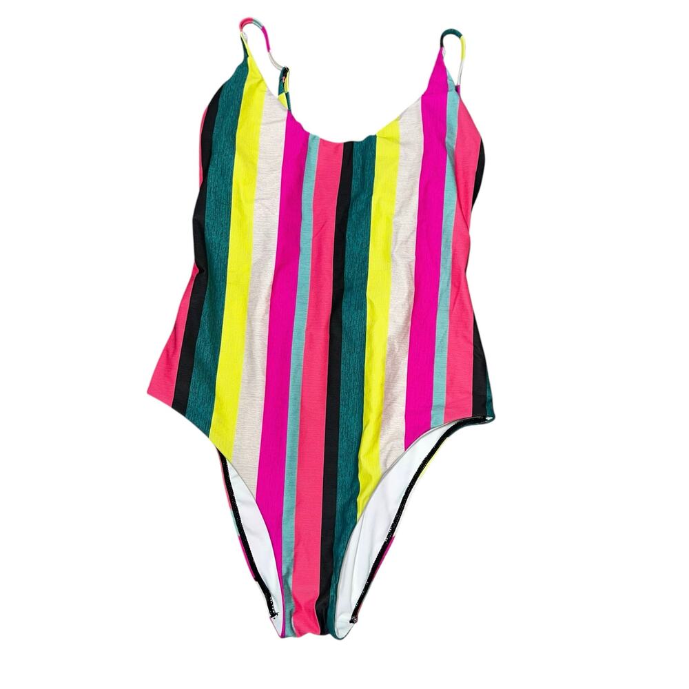 Hurley women's one piece bathing suit striped bright colorful swimsuit Large NEW